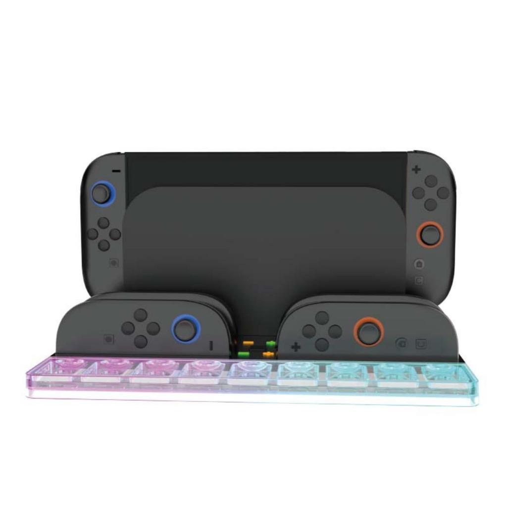 XBERSTAR Controller Charging Dock for Nintendo Switch 2, Joy-Con Charging Stand Station with Retractable Cassette and Colorful Lights