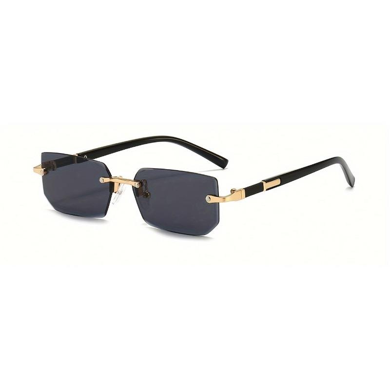 1 pair of retro-style square Men's glasses blue lenses frameless design perfect for summer style Vintage-inspired look