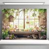 2D Happy Easter Backdrop Cloth 2D Print Floral Garden Bunny Living Room Wall Decor