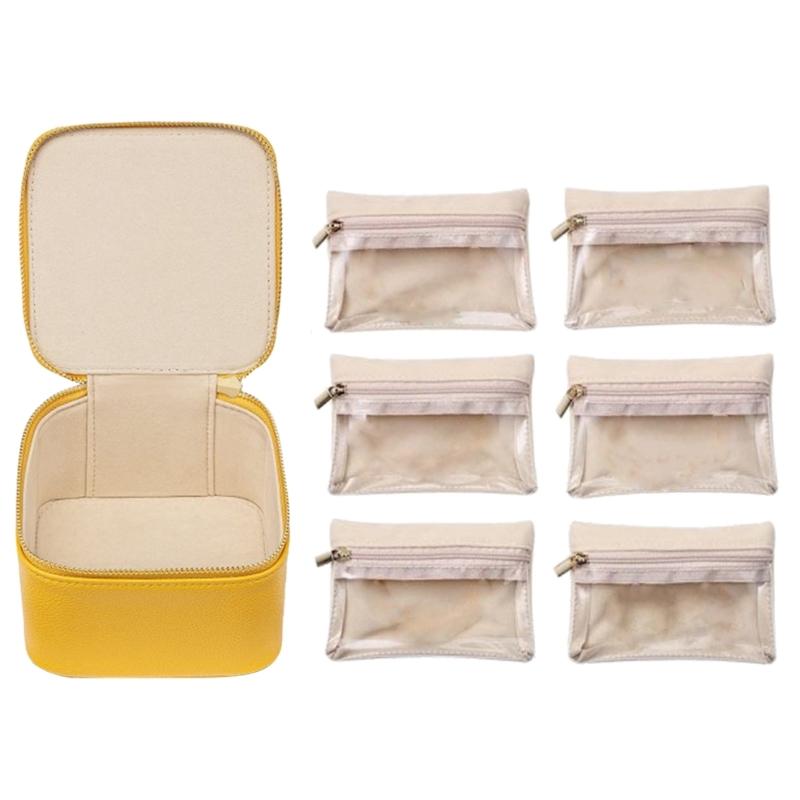 Przenośna szkatułka na biżuterię z 6 przegródkami Kompaktowa obudowa do przechowywania biżuterii Stojak na biżuterię Stylowy prezent na Walentynki