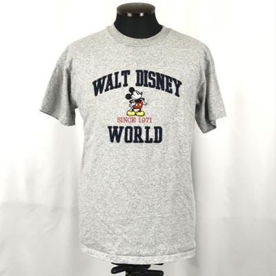 90s Rare Vintage USA Made / World / Short Sleeve T-Shirt / Mickey Mouse Embroidery [Men’s M / Gray](USED)