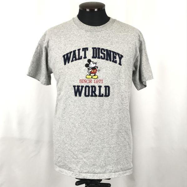 

90s Rare Vintage USA Made / Disney World / Short Sleeve T-Shirt / Mickey Mouse Embroidery [Men’s M / Gray]