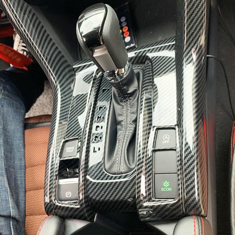 Car Trim Carbon Fiber Gear Shift Central Control Frame Cover For Honda Civic 2016-2021 For Left Hand Drive Only
