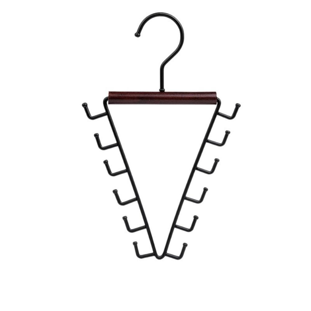 12 Hooks Clothes Storage Hangers’ Wood Handle Triangular Metal V-Shape Hook Anti-Slip Thick Hooks Dorm Storage Hanger