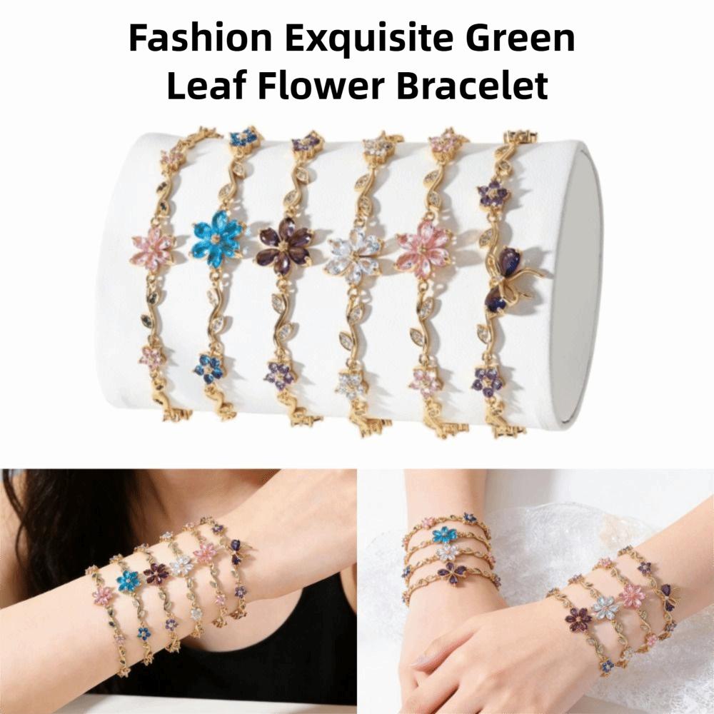 Luxury Pink Cubic Zirconia Chain Fashion Shiny Rhinestone Bangle  For Women