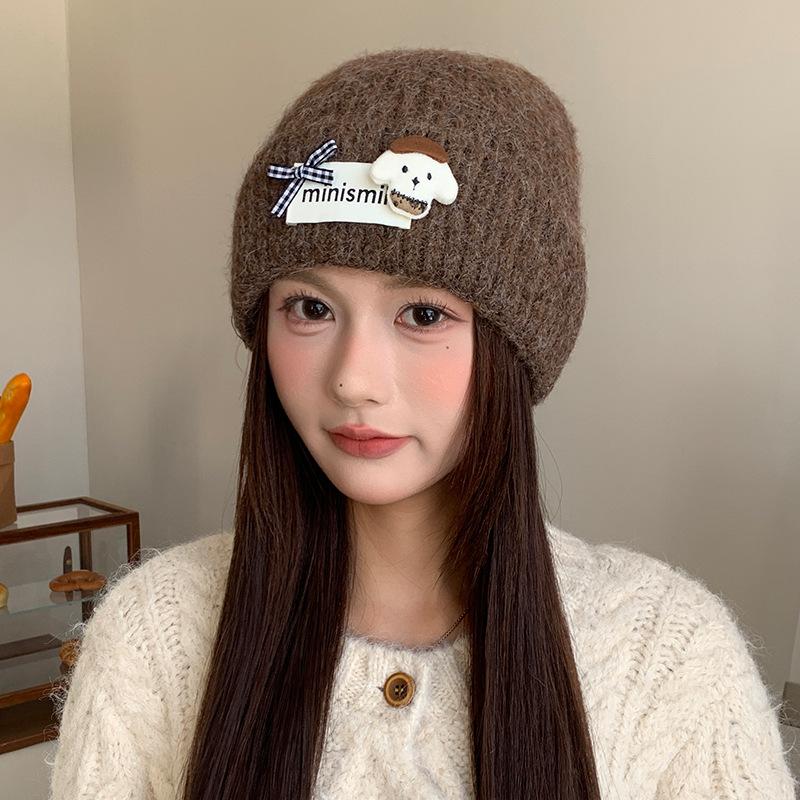 Sweet and cute mini puppy knitted hat women's autumn and winter headwear windproof and warm ear protecting woolen cap