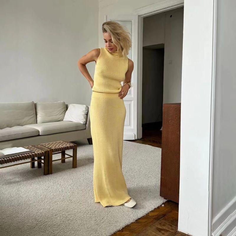 European and American New Knitted Turtleneck Vest Skirt Two-piece Set Knitted Vest Half Skirt Set