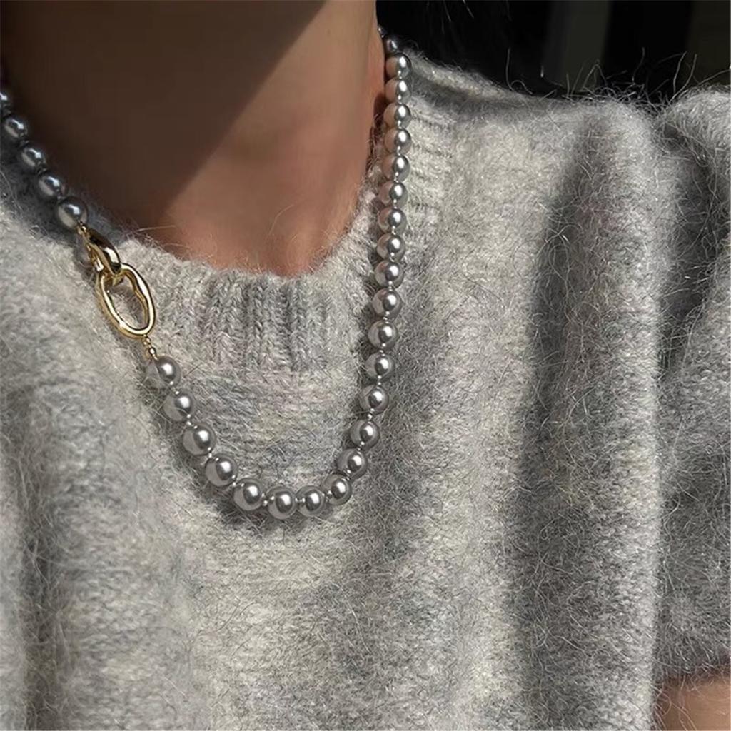 Tooxika French Retro Light Luxury Niche Grey Pearl Necklace Simple Personality Jumper Chain Female