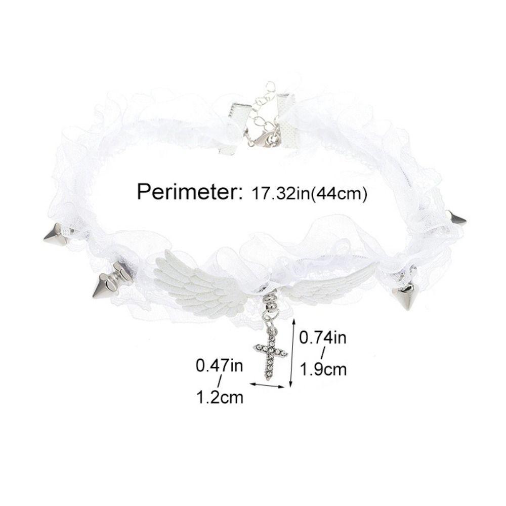 Black White Lace Wing Necklace Vintage Ribbon Bow Gothic Heart Pendant Collar for Women Girls Sweet Lolita Jewelry New Choker