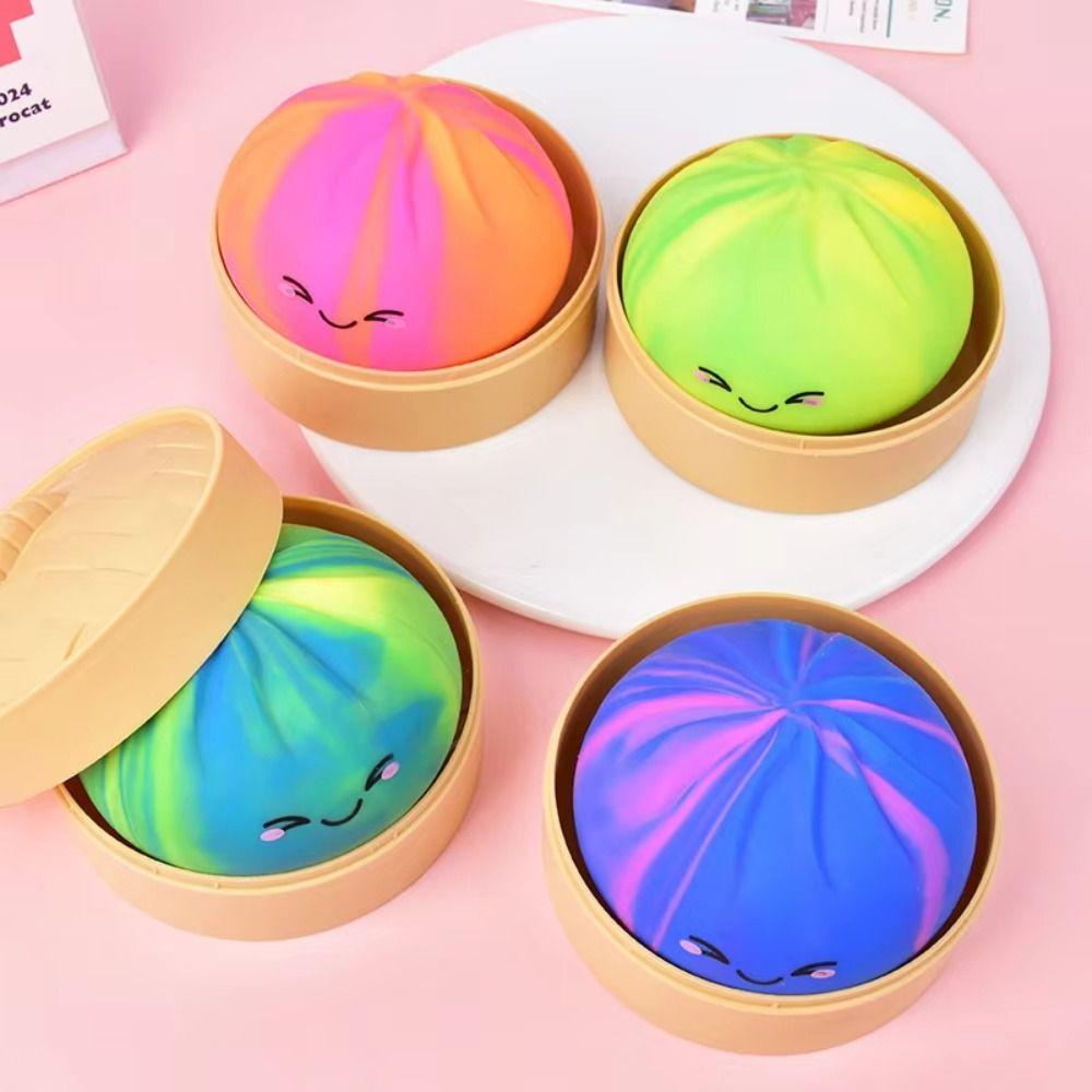 Rainbow Dumpling Squishy Toys with Steamer Sensory Fidget Ball Squishy Dumpling Kids Adults