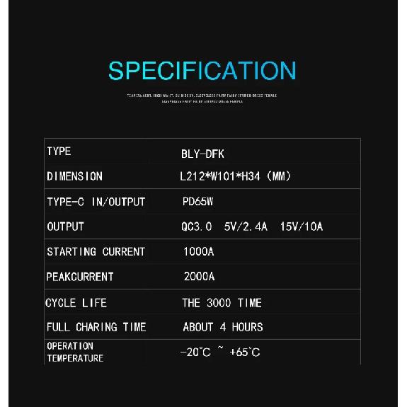 Car Jump Starter Pack 12V 3000A 2000A 1600A 1000A Booster Battery Charger Emergency Power Bank with PD65W SOS POS Flashlight