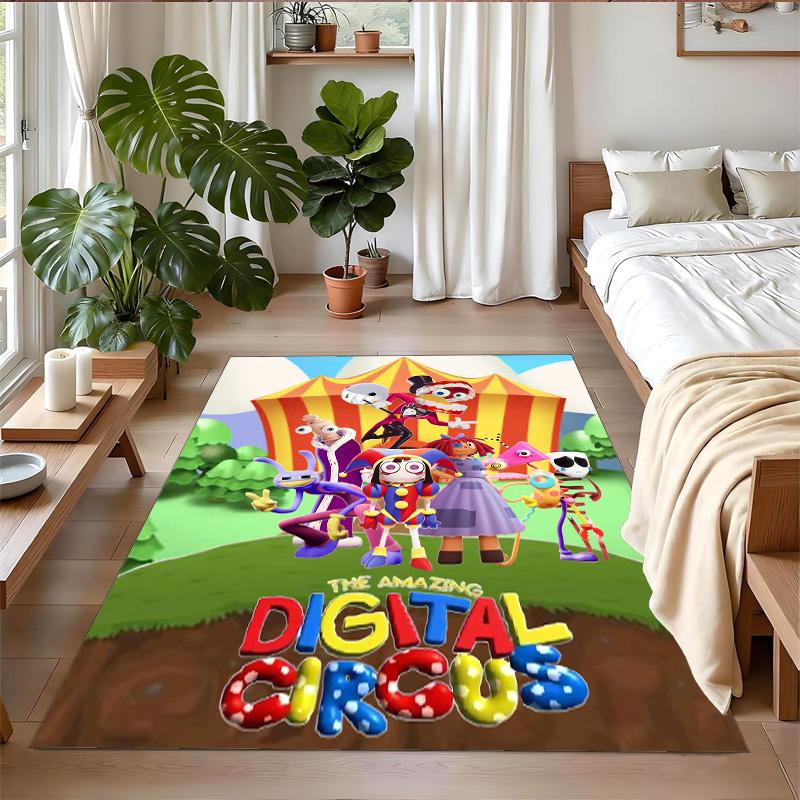 Anti‑Slip Crystal Velvet Floor Rug, The Amazing Digital Circus Design Carpet for Indoor Living Bedroom Home Decoration