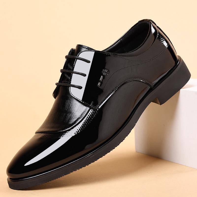 

Мужские глянцевые кожаные туфли низкие дышащие повседневные кожаные туфли на шнуровке лакированная кожа мужские туфли четыре сезона 2025 37