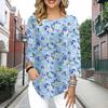 Women's Three Quarter Sleeve Round-Neck T-Shirt Loose Shirts Casual Pink Roses Print Tee Tops