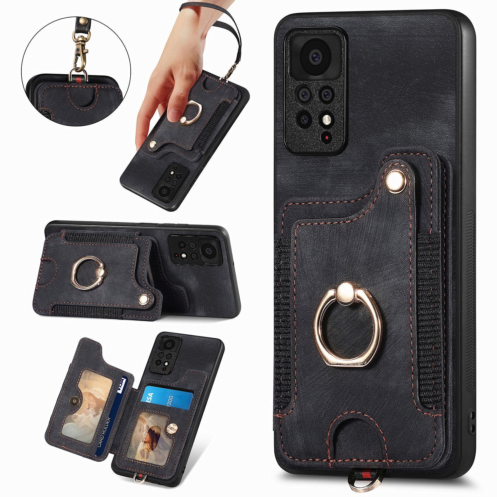 

Cards Solt Wallet Ring Holder Leather Case for Xiaomi Redmi Note 12 Pro Plus 11S 11 10 Lite 13 POCO X5 X4 12T X3 NFC Strap Cover Xiaomi 12 5G чёрный