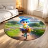 Round Rug Joy Inside Out Blue Hair Bicycle Flower Basket Sunny Meadow Road Animated Movie Fan Decor