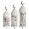 LED Hollow Iron Lantern Anti-Scratch Ramadan Metal Ornaments Lamp Warm Light Candle Holder Tea Light for Living Room Shelf Desk
