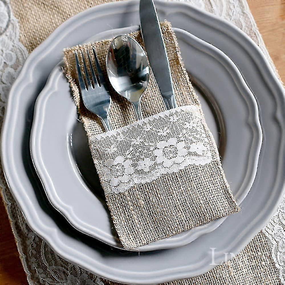 40pcs Covered Bag Burlap Lace Covered Pouch Covered Holder Vintage Christmas