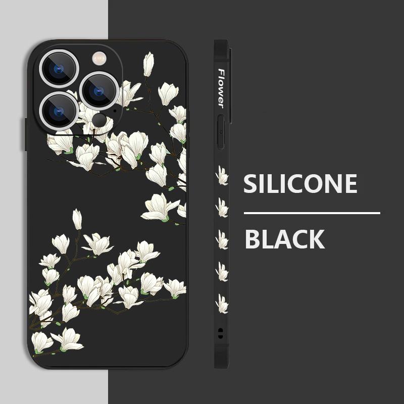 Shockproof Flower Print Phone Case For iPhone 16 Pro Max 15 Plus 14 13 Pro 12 Mini 11 Silicone Lanyard TPU Hard Slim Shell