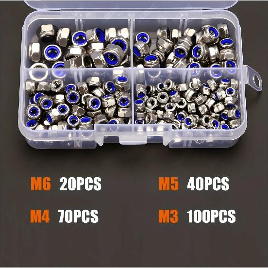 230pcs Steel Locknut Kit: Metric Nylon Insert Locknuts (M3-M12), Fully Threaded, for Bolts In Various Environments.