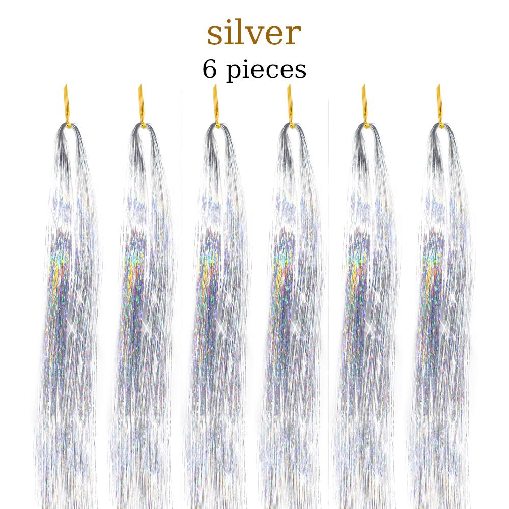 48 Inch Synthetic Hair Tinsel Kit With Tool 1200 strands Tinsel Hair Extensions 12 Colors Fairy Hair Tinsel Sparkling Shiny Hair