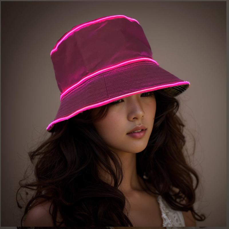 Solid Color Style Beach LED Cap Luminous Fisherman Hat El Wire Bucket Hats Glow In The Dark For Club Rave Party Wedding Props