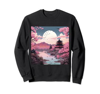 Moonlit Japanese Castle Sonata Sakura Dream Sweatshirt