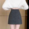 Gray Woolen Sequin Short Skirt - Women's Autumn/Winter 2025 French-Style High-End Design
