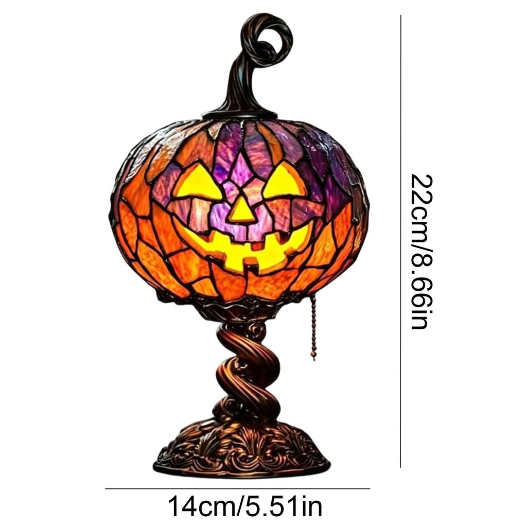 Halloween Magic Lamp Fade Resist Stained Glass Halloween Pumpkin Table Lamp Tabletop Ornament Lamps for Home Bedroom Living Room