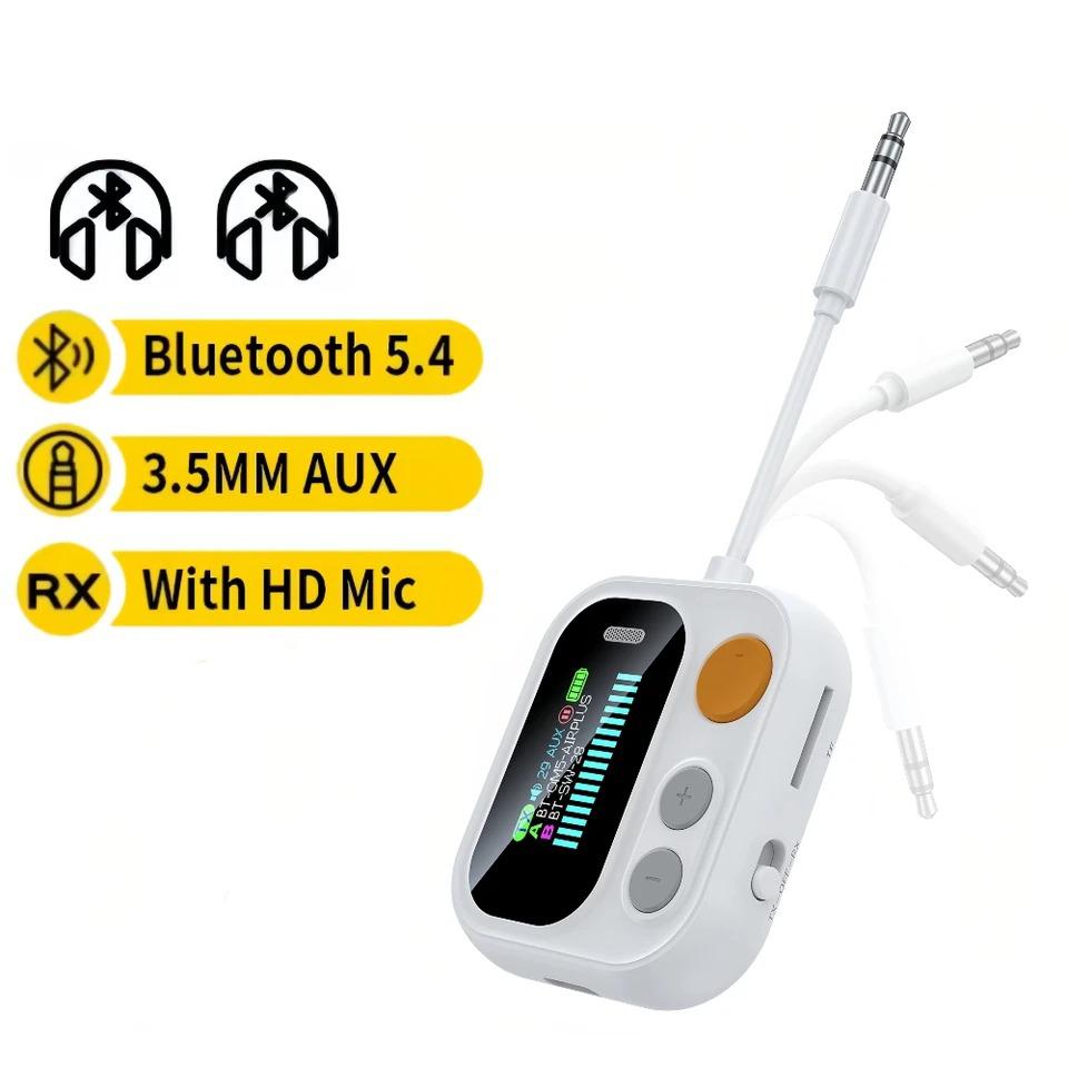2 In 1 Bluetooth 5.4 Audio Transmitter Receiver Color Screen 3.5MM TF/AUX Stereo Music Wireless Audio Adapter for Car/Home/Airplane Support TF Card