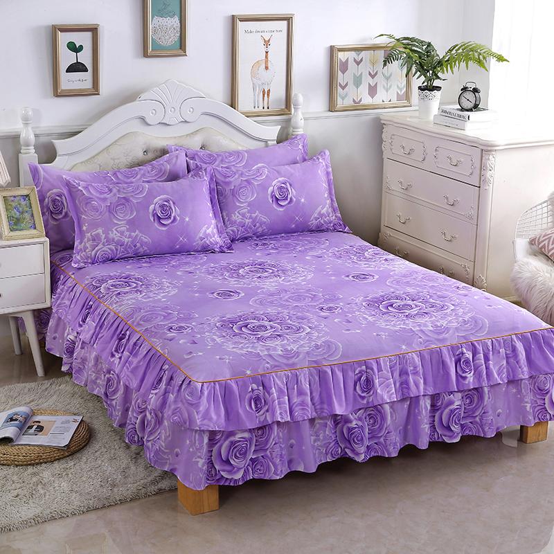 Floral Style Bed Skirt Women/Girls Room Bedspread Skirt Style Bedsheet Falda De Cama Home Bed Cover (Pillowcase Need Order)