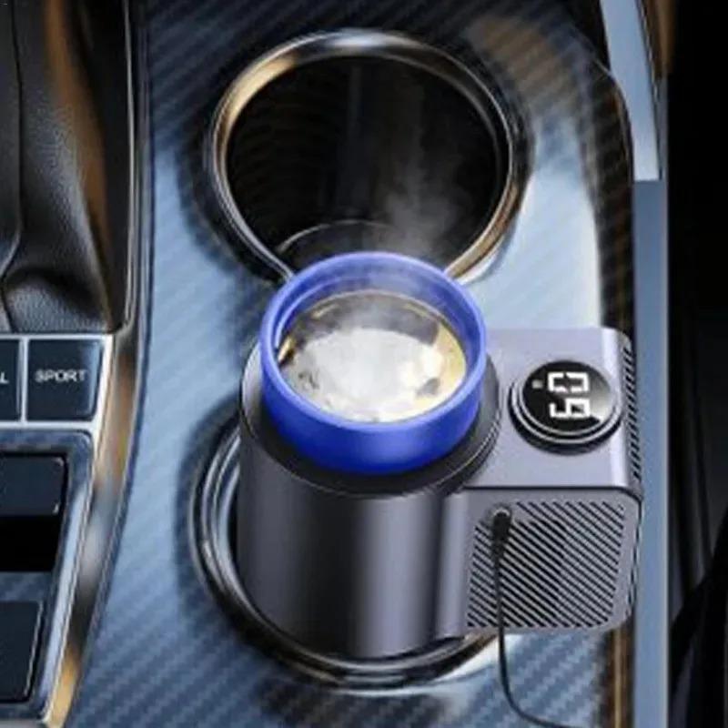 12V Car Heating Cooling Cup Mug 2In1 Smart Type - Mini Display Screen, Car Cup Holder Size, Dual-Use for Car/Home Drink Keeping