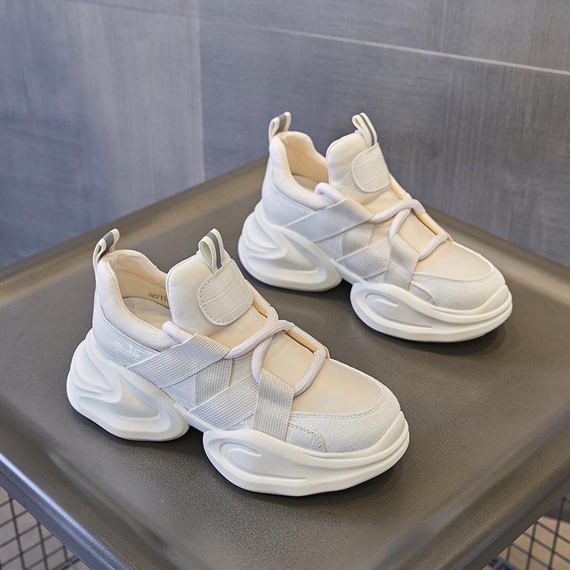 

Внутренняя высота увеличивающая обувь Pops женские весенние и осенние маленькие белые туфли толстые подошвы жаренные уличные женские туфли Muffin повседневные кроссовки 40 бежевый