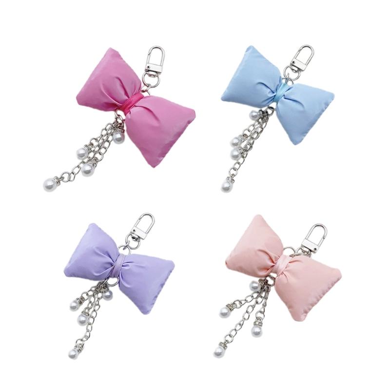 Cute Bowknot Pearl Chain Keychain Pendant Lovely Hanging Decorations Keyring Charm for Purse Bag Backpack Handbag