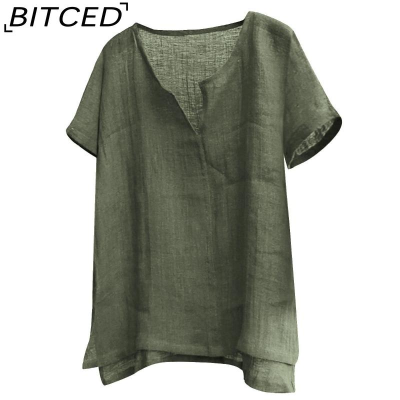 

BITCED Summer Cotton-Linen Solid-Colour Minimalist Men s Short-Sleeved Shirt Youth T-Shirt Men s Fashionable Shirt XXXXXL армія зелений колір