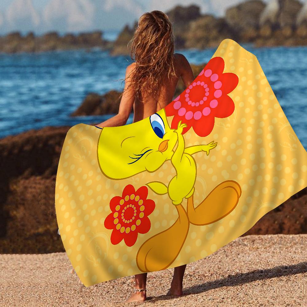 Yellow Cartoon T-Tweetys Bird Beach Towels Shower Towel Sauna Travel Spa Microfiber Quick Dry Gym Accessories Cute Room Decor