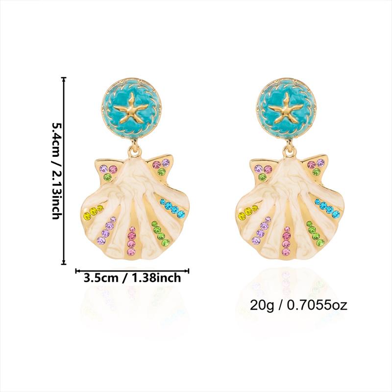 Colorful Zircon Starfish Long Tassel Dangle Earrings for Women Bohemian Coral Shell Earrings Summer Beach Party Jewelry