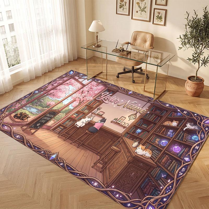 Floral Garden Theme Crystal Velvet Floor Rug Personalized Custom Name Text Warm Carpet Home Decoration