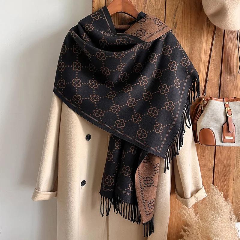 Warm Cashmere Poncho Shawl Scarf Luxury Print Thick Pashmina Winter Blanket Wraps Bufanda Casual Hijab Stoles Echarpe