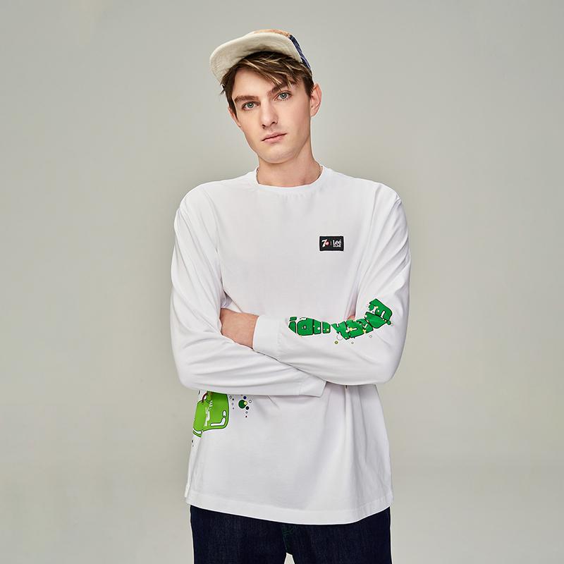 X 7 Up Collaboration SS23 Comfortable Round Neck Printed Long Sleeve T-Shirt Men Tops White LMT0053623RX00FK14000