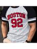 Summer 3D Printing Men's Boston 92 Striped Short Sleeved T-shirt Sports Casual Top Casual Comfortable Breathable Quick Drying
