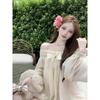 Gentle wind bow shoulder lantern sleeve top summer new sweet loose and thin chiffon shirt
