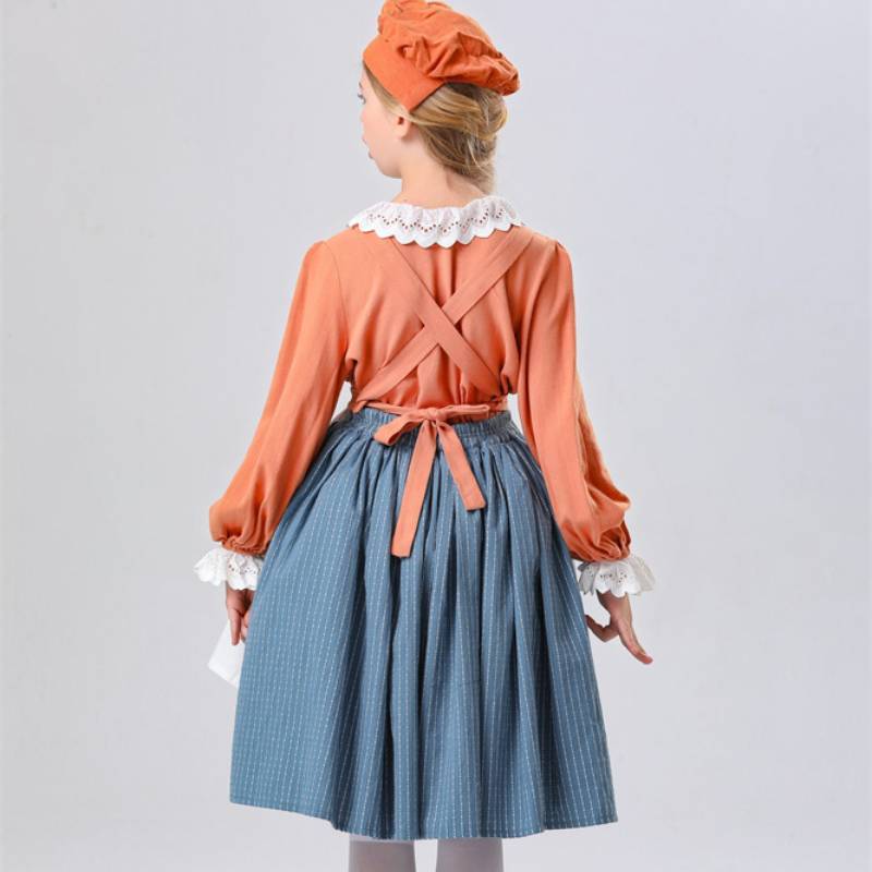 Costume da Contadino Medievale per Bambini con Fantasia a Strisce per Halloween Cosplay Ragazze
