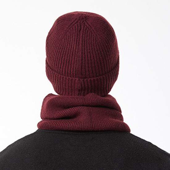 3Pcs/Set Winter Hat Scarf Gloves Set Solid Color Windproof Brimless Hat Neck Warmer Touch Screen Gloves Set