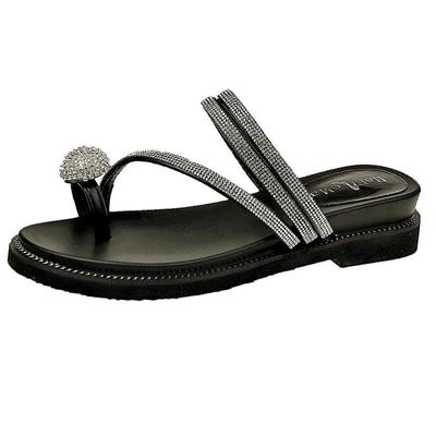 Sandales compensées mode femme strass tongs été Modis cuir cristal pantoufles dames babouche chaussures bling