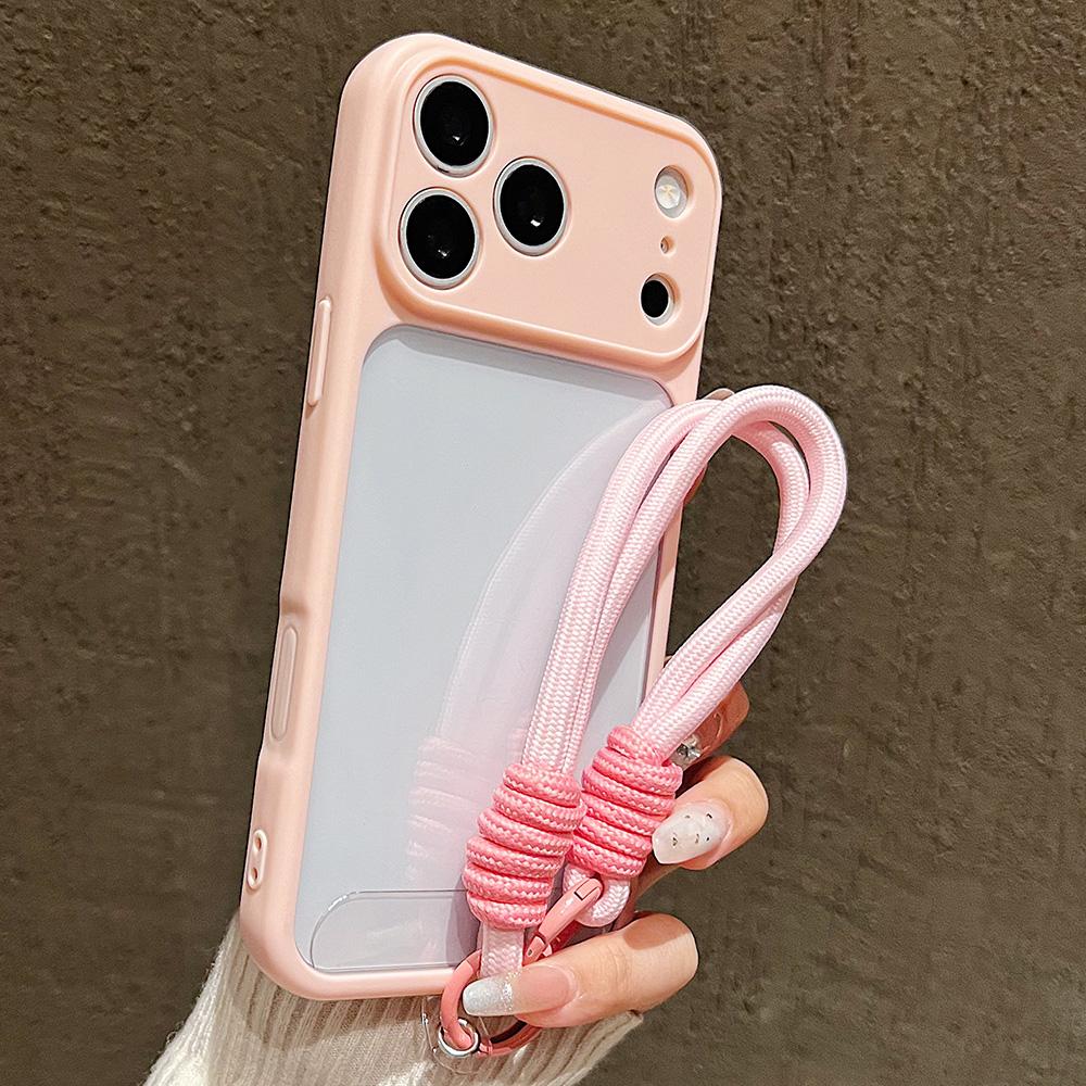 Luxury Candy Color Frame Clear Phone Case For 18 17 16 15 14 13 12 11 Pro Max Plus With Wristband Lanyard Cover