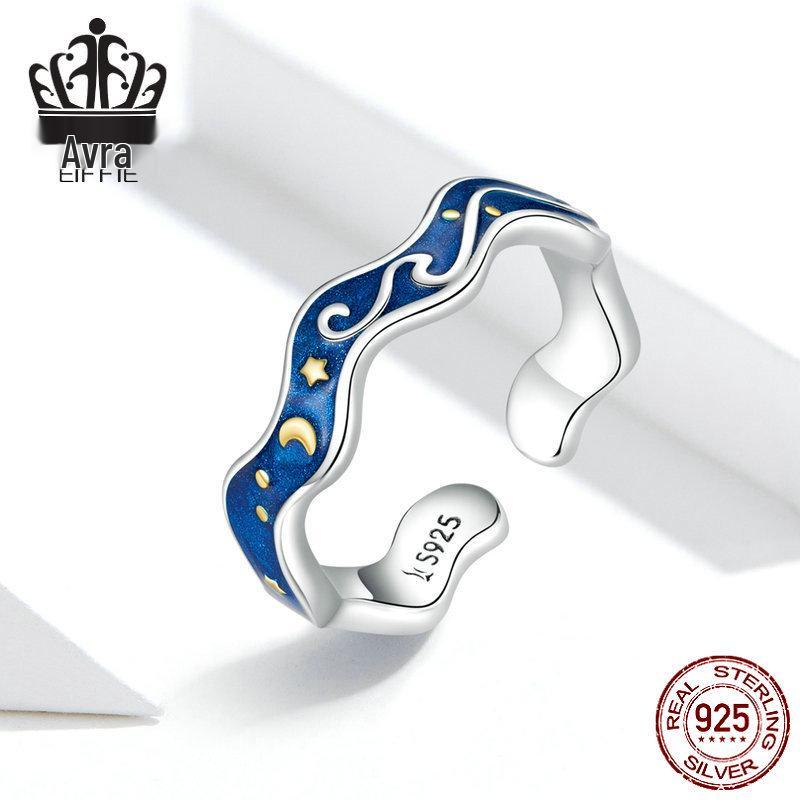 Everle Blue Starry Sky Sterling Silver Gold-Plated Open Ring S925