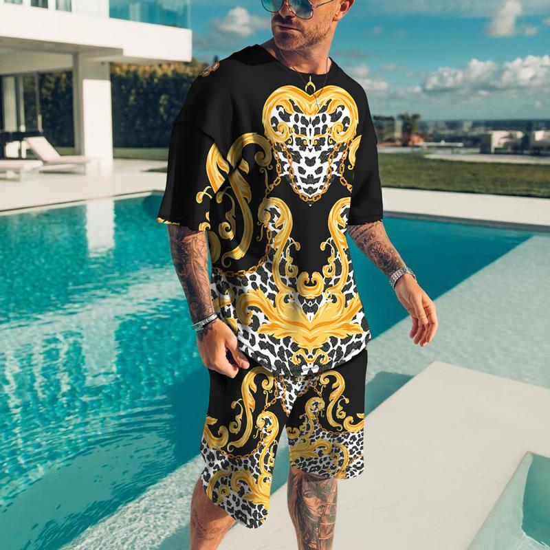 Herren Trainingsanzug Herren Übergröße Stoff T-Shirt Shorts Outfits Sets Streetwear Herren T-Shirt Anzug Sommer Vintage Muster 3D-Druck