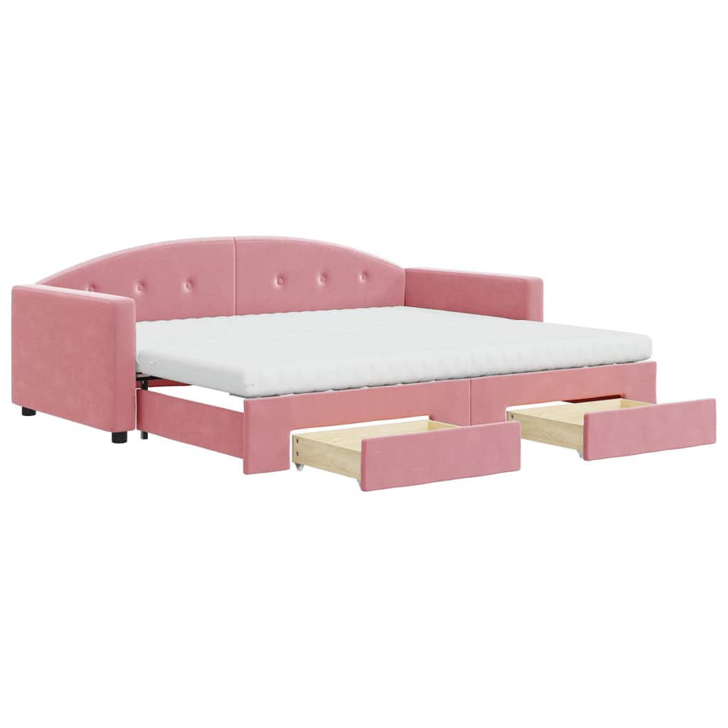 Pull out Daybed with Drawers Pink 90x200 cm Velvet