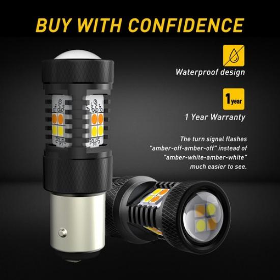 2X Error Free White/Amber 1157 LED DRL Switchback Turn Signal Parking Light Bulb